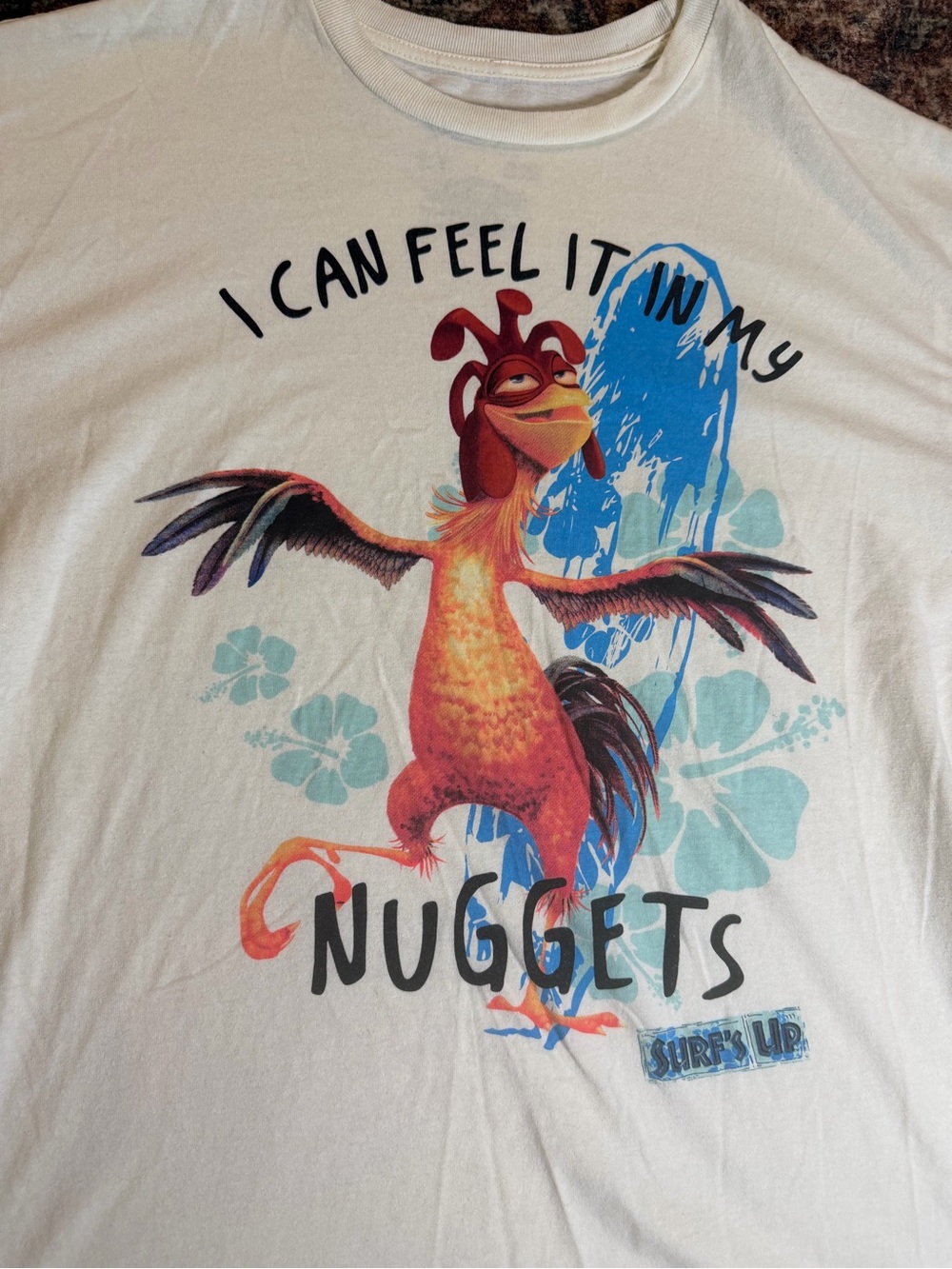 Disney White Tee with Red Rooster Surf Graphic
